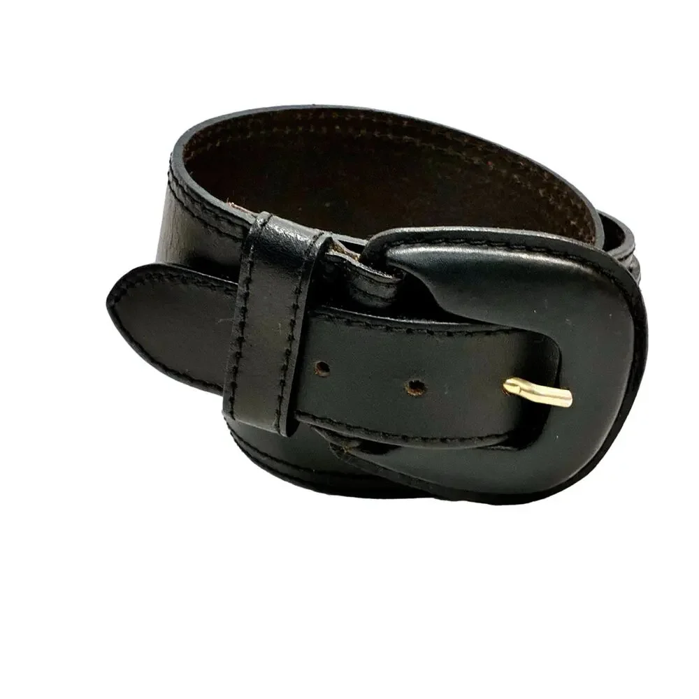 Vintage 80s The Limited Black Leather Belt Made in Italy Sz S Wide 27-33”